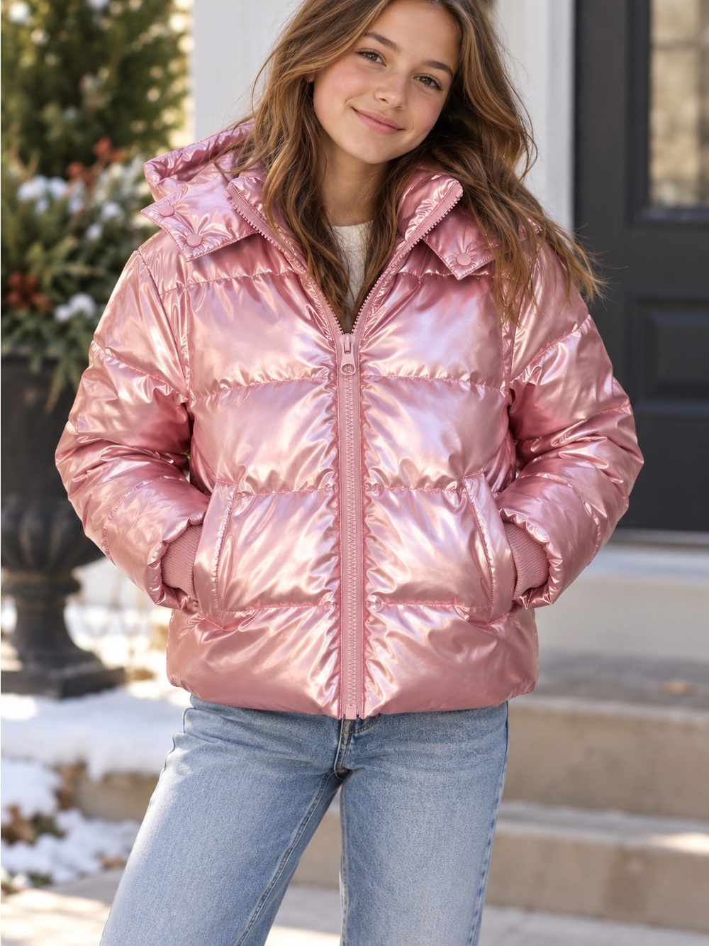 J.Crew Crewcuts Girls Metallic Pink PrimaLoft Puffer Jacket XL 12-13